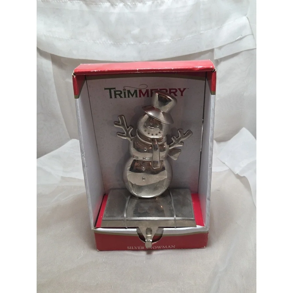 New 2012 Trimmerry Silver Snowman Stocking Holder,‎ NIB 8